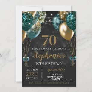70th Invite Teal Green Gold Invitation