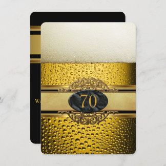 70th Mans Beer Black Gold Birthday Party Invitation