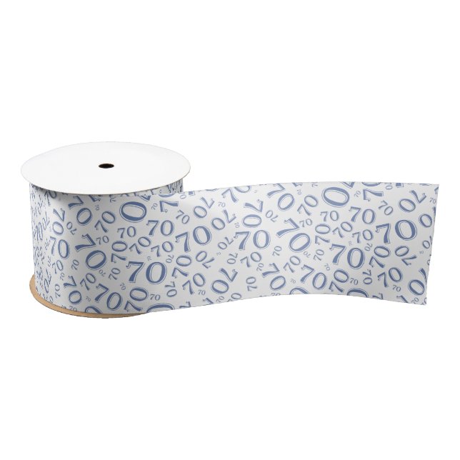 70th Modern Random Number Pattern Blue/White Satin Ribbon (Spool)