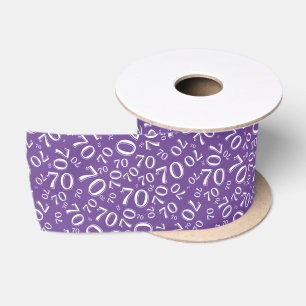 70th Modern Random Number Pattern Purple/White Satin Ribbon