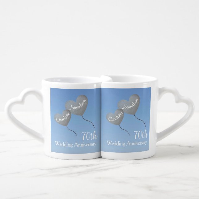 70th (or any) platinum wedding anniversary balloon coffee mug set (Front Nesting)