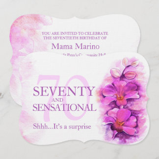 70th Orchid watercolor purple 70 and sensational Invitation