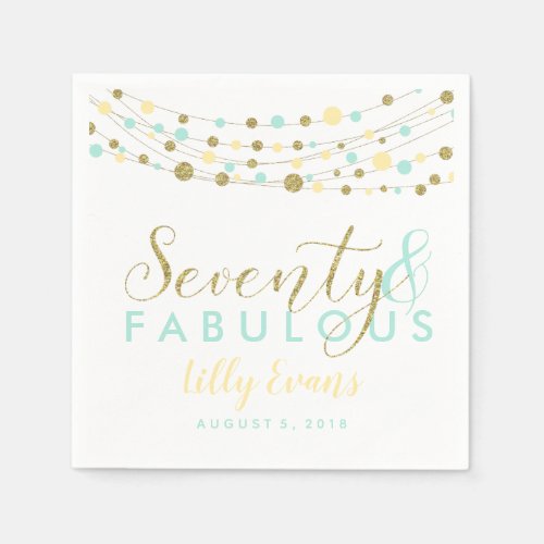 70th party paper napkin decoration glitter teal