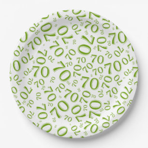  70th Party Random Number Pattern Green/White Paper Plates