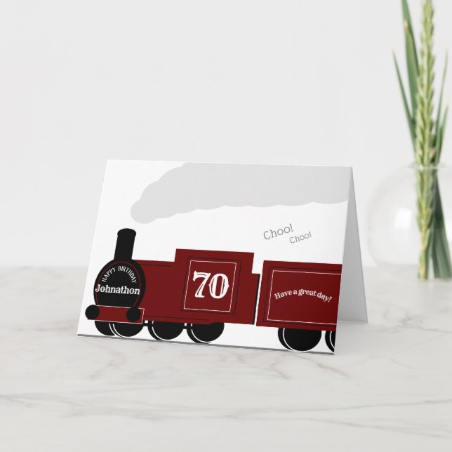 70th Personalized steam train birthday card (Front)