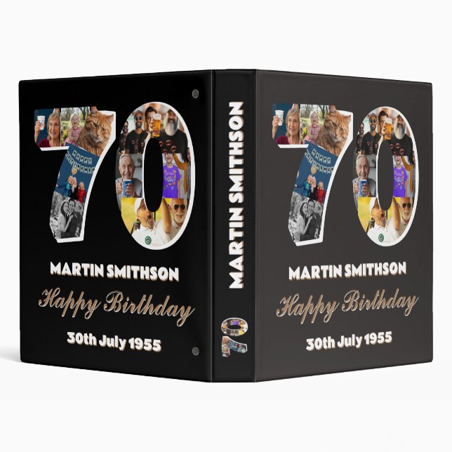 70th photo album 70 years old birthday photos 3 ring binder (Background)