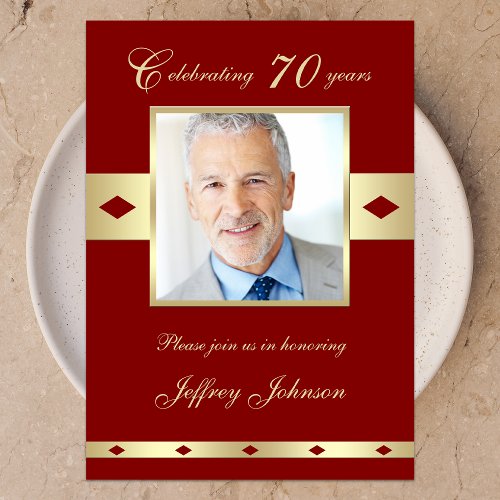 70th Photo Birthday Party Invitation - Burgundy 70