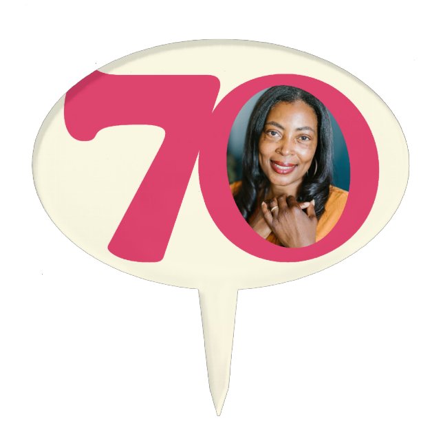 70th photo fun hot pink birthday cake topper (Front)