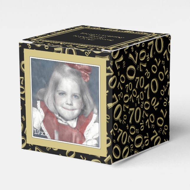 70th Photo Keepsake - Black/Gold  Number Pattern Favor Boxes (Front Side)
