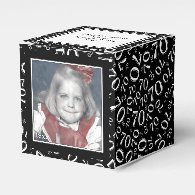 70th Photo Keepsake - Black/White  Number Pattern Favor Boxes (Front Side)