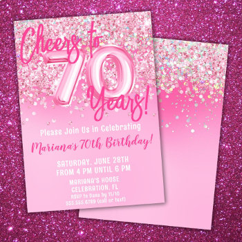 70th Pink Glitter Birthday Party Invitation by WittyPrintables at Zazzle