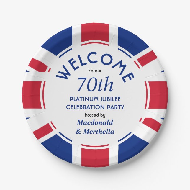 70th Platinum Celebration UNION JACK  Paper Plates (Front)