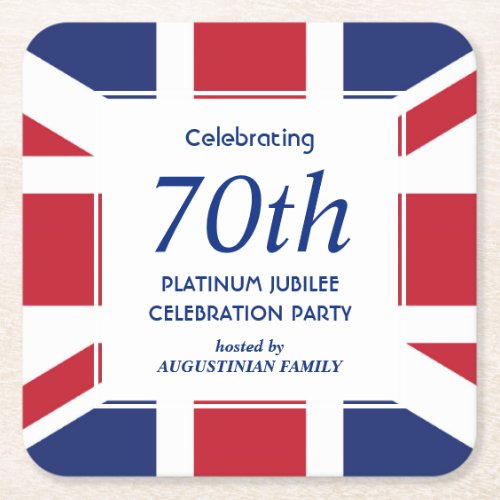 70th Platinum Jubilee UNION JACK Square Paper Coaster