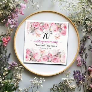 70th Platinum Wedding Anniversary Blush Roses Napkins