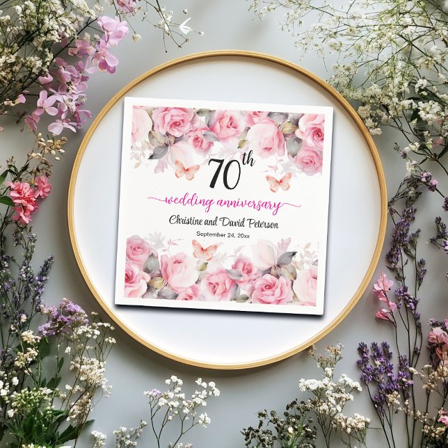 70th Platinum Wedding Anniversary Blush Roses Napkins (Creator Uploaded)