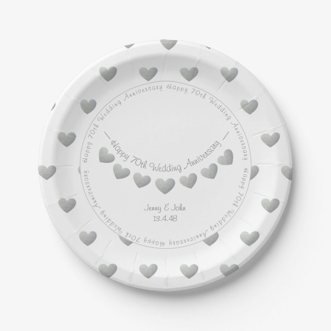 70th Platinum Wedding anniversary bunting Paper Plates (Front)