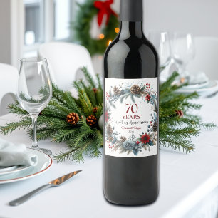 70th Platinum Wedding Anniversary Elegant Winter Wine Label