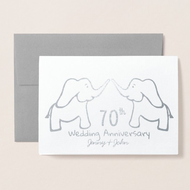 70th Platinum Wedding Anniversary elephant Foil Card (Front With Envelope)