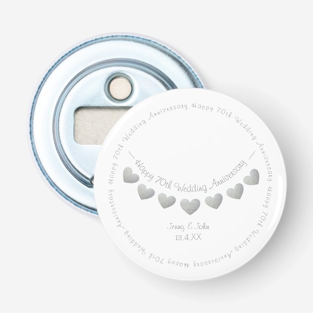 70th Platinum Wedding Anniversary gift/ favor Bottle Opener (Front)