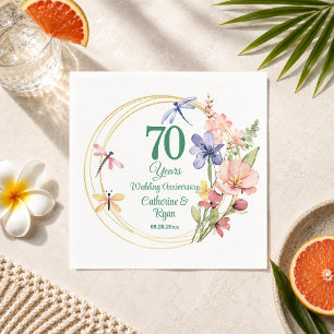 70th Platinum Wedding Anniversary Gold Frame Napkins