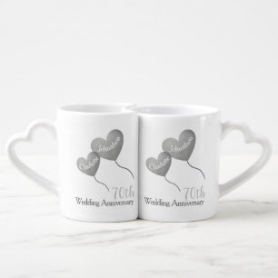 70th platinum wedding anniversary heart balloons coffee mug set