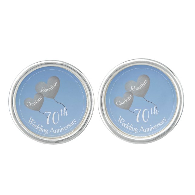 70th Platinum Wedding Anniversary heart balloons Cufflinks (Front)