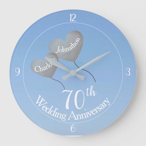 70th platinum wedding anniversary heart balloons large clock