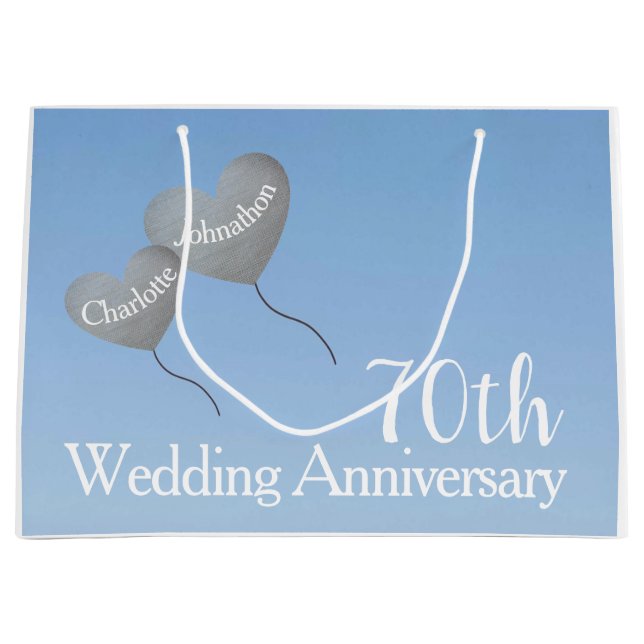 70th platinum wedding anniversary heart balloons large gift bag (Front)