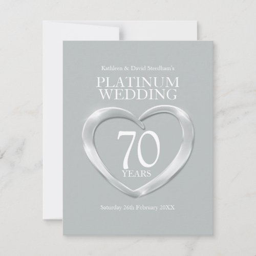 70th platinum wedding anniversary heart reply card
