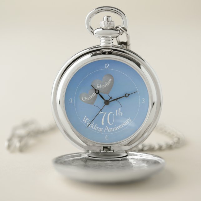 70th Platinum Wedding Anniversary husband balloon Pocket Watch (Inside)