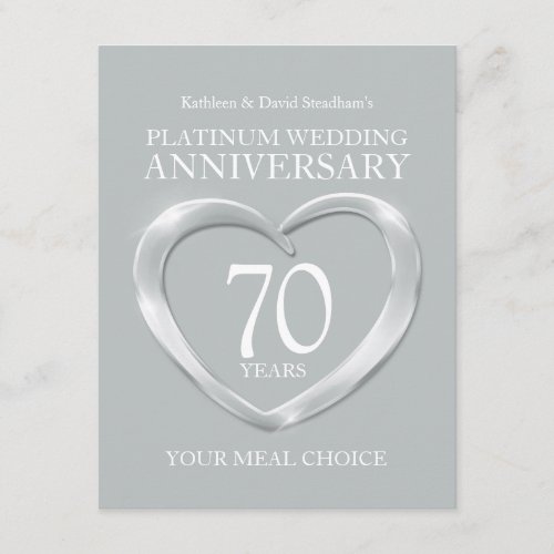 70th Platinum Wedding Anniversary meal choice Enclosure Card