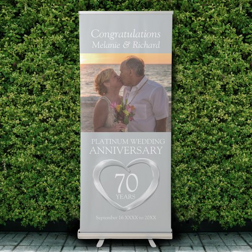 70th platinum wedding anniversary photo heart retractable banner