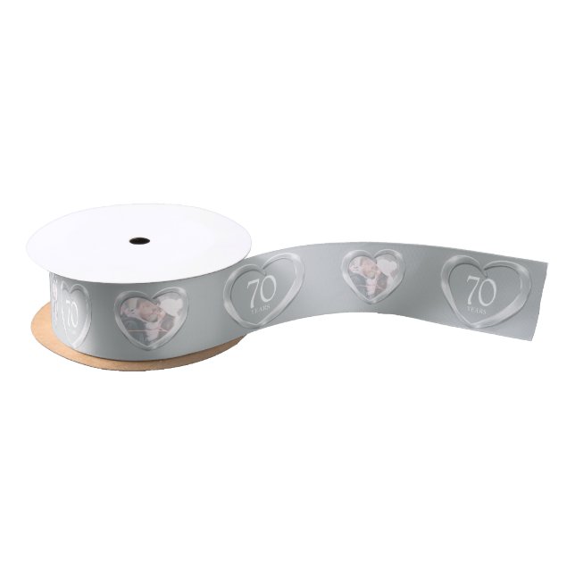 70th platinum wedding anniversary photo heart satin ribbon (Spool)