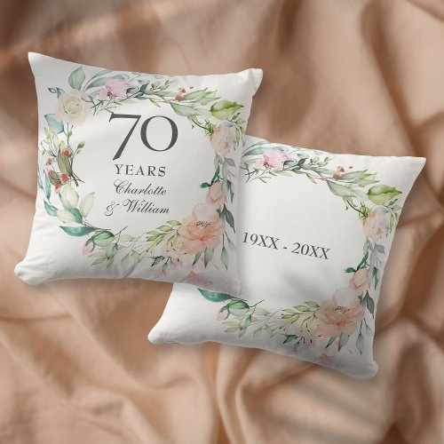 70th Platinum Wedding Anniversary Roses Floral Throw Pillow