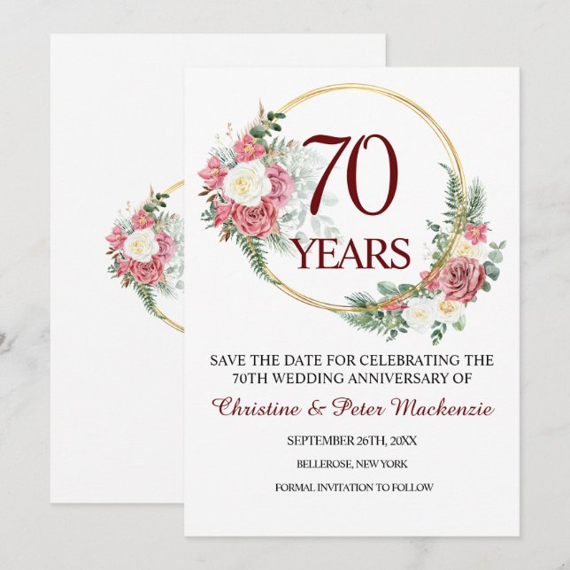 70th Platinum Wedding Anniversary Save The Date (Front/Back)