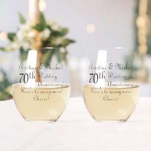70th Platinum Wedding Anniversary Signature Stemless Wine Glass