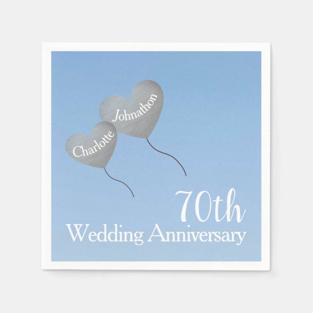 70th platinum wedding anniversary with balloons napkins (Front)