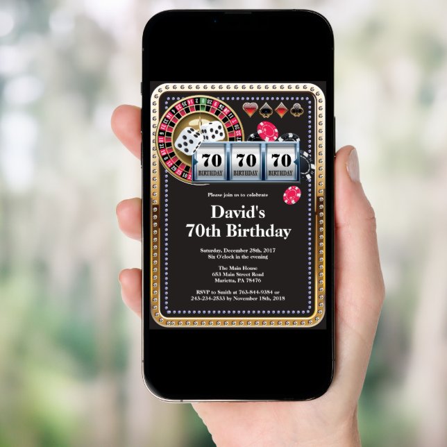 70th Poker Playing Card Casino Birthday Invitation (Front Digital)