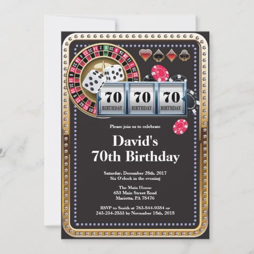 70th Poker Playing Card Casino Birthday Invitation