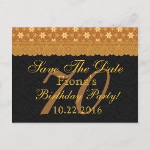 70th Save the Date Birthday Gold Black Lace Announcement Postcard