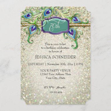 70th Seventieth Birthday Party Peacock Feather Invitation