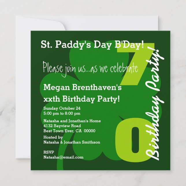 70th ST PATRICK Birthday Party Shamrock A03B Invitation (Front)