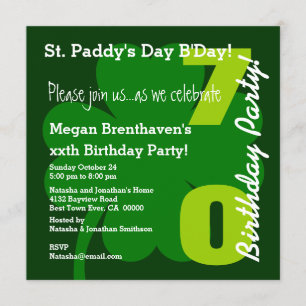 70th ST PATRICK Birthday Party Shamrock A03B Invitation