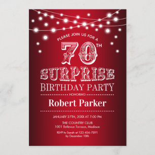 70th Surprise Birthday - Black Red White Invitation