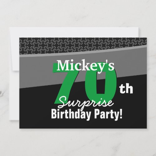 70th Surprise Birthday Black White Green 001 Custom Announcement
