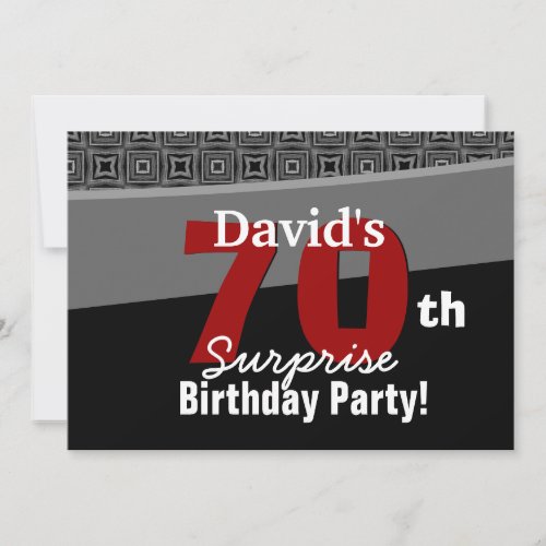 70th Surprise Birthday Black White Red W1922 Personalized Invite