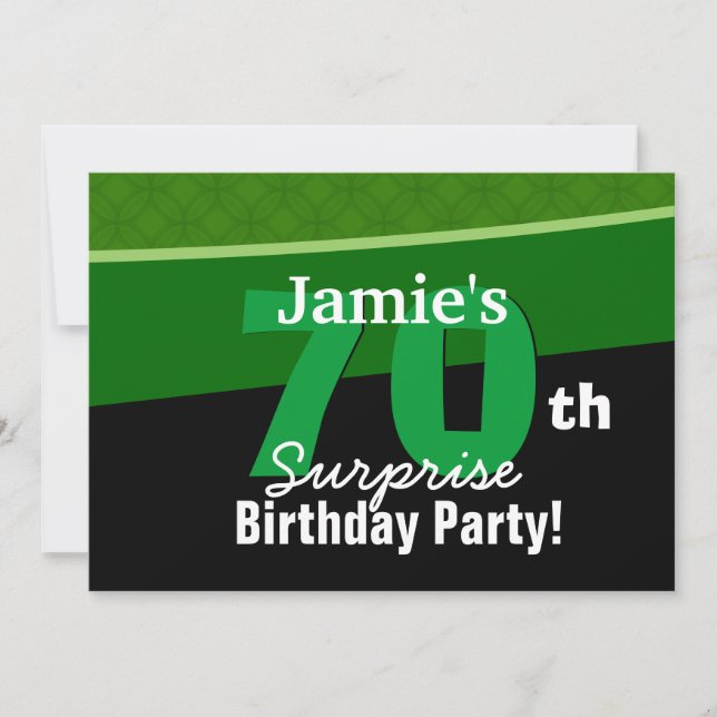 70th Surprise Birthday Green and Black G002 Invitation (Front)