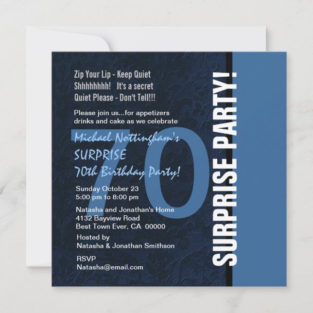 70th SURPRISE Birthday Modern Midnight Blue W102 Invitation (Front)