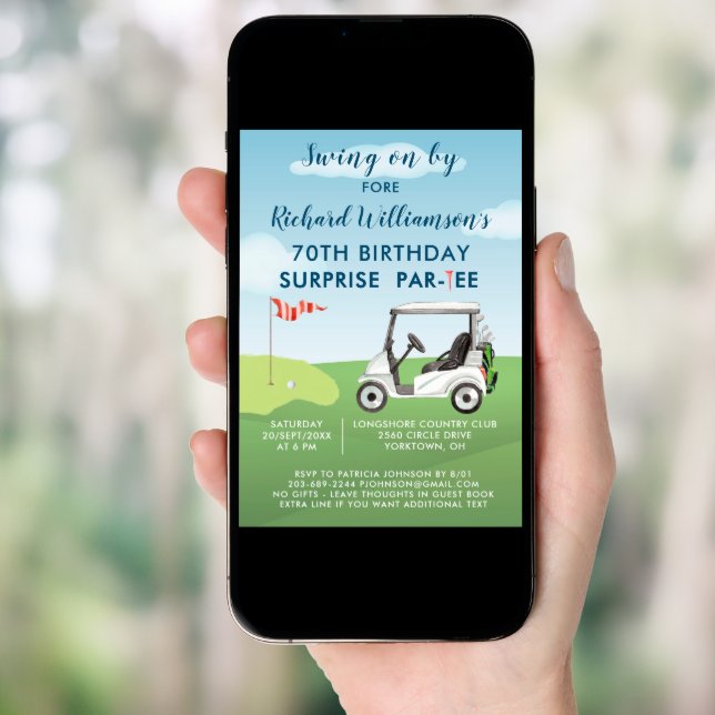 70th Surprise Birthday Party Men's Golf Theme Invitation (Front Digital)