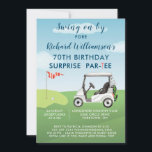 70th Surprise Birthday Party Men's Golf Theme Invitation<br><div class="desc">This fun (SURPRISE) Birthday Party Invitation has a Golf theme and it's perfect for a Golfer. It features a cart on a course and much to personalize to make appropriate for your own event. We have all the ingredients to make it a special party — starting with a party invitation;...</div>